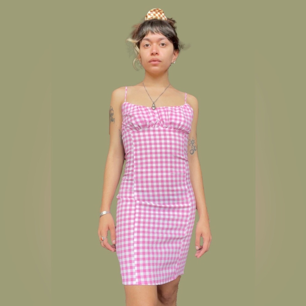 Love Tree | Pink & White Checkered Sun Dress - Medium